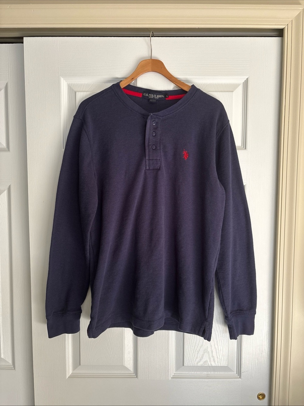 Vintage Y2K U.S. Polo Assn. Navy Waffle Knit Thermal Long Sleeve Shirt (Men's L)